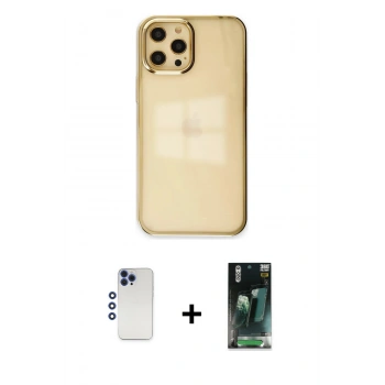MARSİLYAN™- iPhone 12 Pro Max Kılıf Doruk Doku Prime - Şeffaf 360 Full Body Arka Koruyucu + Shine Kamera Lens - LT