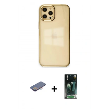MARSİLYAN™- iPhone 12 Pro Max Kılıf Doruk Doku Prime - Şeffaf 360 Full Body Arka Koruyucu + Renkli Kamera Lens Koruma Cam - PE