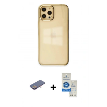 MARSİLYAN™- iPhone 12 Pro Max Kılıf Doruk Doku Prime - Şeffaf Royal Nano Ekran Koruyucu + Renkli Kamera Lens Koruma Cam - PE