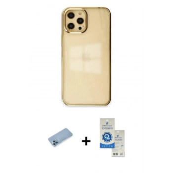MARSİLYAN™- iPhone 12 Pro Max Kılıf Doruk Doku Prime - Şeffaf Royal Nano Ekran Koruyucu + Shine Kamera Lens Koruma Cam - MI