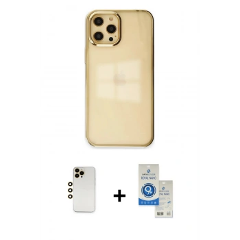 MARSİLYAN™- iPhone 12 Pro Max Kılıf Doruk Doku Prime - Şeffaf Royal Nano Ekran Koruyucu + Shine Kamera Lens - GD
