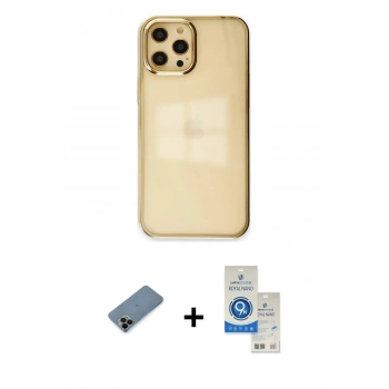 MARSİLYAN™- iPhone 12 Pro Max Kılıf Doruk Doku Prime - Şeffaf Royal Nano Ekran Koruyucu + Shine Kamera Lens Koruma Cam - SH