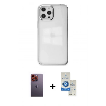 MARSİLYAN™- iPhone 12 Pro Max Kılıf Doruk Doku Prime - Şeffaf Royal Nano Ekran Koruyucu + Neon Fosforlu Kamera Lens - TU