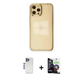 MARSİLYAN™- iPhone 12 Pro Max Kılıf Doruk Doku Prime - Şeffaf Temperli Cam Ekran Koruyucu + Shine Kamera Lens - LT