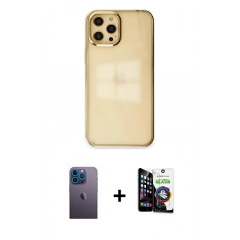 MARSİLYAN™- iPhone 12 Pro Max Kılıf Doruk Doku Prime - Şeffaf Temperli Cam Ekran Koruyucu + Neon Fosforlu Kamera Lens - MI