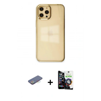 MARSİLYAN™- iPhone 12 Pro Max Kılıf Doruk Doku Prime - Şeffaf Temperli Cam Ekran Koruyucu + Renkli Kamera Lens Koruma Cam - MI