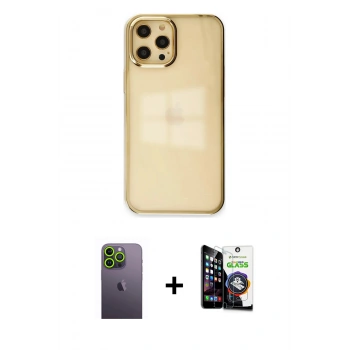 MARSİLYAN™- iPhone 12 Pro Max Kılıf Doruk Doku Prime - Şeffaf Temperli Cam Ekran Koruyucu + Neon Fosforlu Kamera Lens - YL