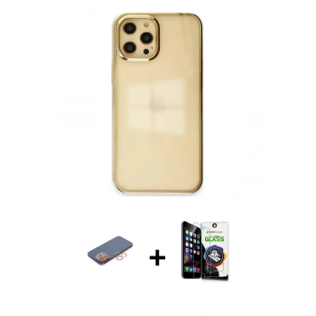 MARSİLYAN™- iPhone 12 Pro Max Kılıf Doruk Doku Prime - Şeffaf Temperli Cam Ekran Koruyucu + Renkli Kamera Lens Koruma Cam - TU