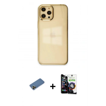MARSİLYAN™- iPhone 12 Pro Max Kılıf Doruk Doku Prime - Şeffaf Temperli Cam Ekran Koruyucu + Shine Kamera Lens Koruma Cam - GD