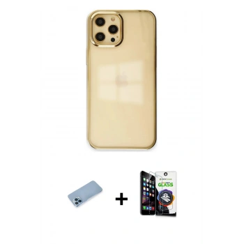 MARSİLYAN™- iPhone 12 Pro Max Kılıf Doruk Doku Prime - Şeffaf Temperli Cam Ekran Koruyucu + Shine Kamera Lens Koruma Cam - MI