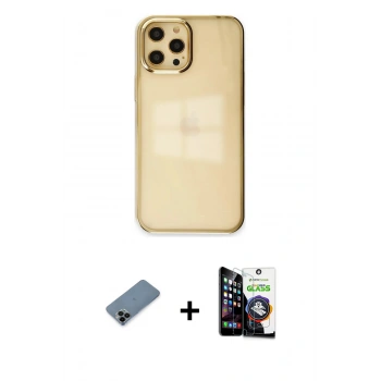 MARSİLYAN™- iPhone 12 Pro Max Kılıf Doruk Doku Prime - Şeffaf Temperli Cam Ekran Koruyucu + Shine Kamera Lens Koruma Cam - SH