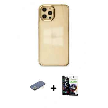 MARSİLYAN™- iPhone 12 Pro Max Kılıf Doruk Doku Prime - Şeffaf Temperli Cam Ekran Koruyucu + Renkli Kamera Lens Koruma Cam - YL