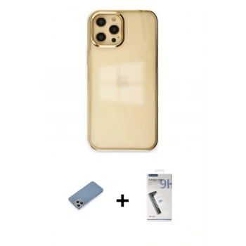 MARSİLYAN™- iPhone 12 Pro Max Kılıf Doruk Doku Prime - Şeffaf Uv Polymer Nano Ekran Koruyucu + Shine Kamera Lens Koruma Cam - GS