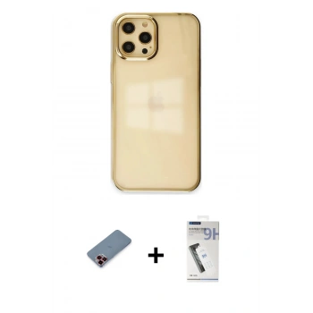 MARSİLYAN™- iPhone 12 Pro Max Kılıf Doruk Doku Prime - Şeffaf Uv Polymer Nano Ekran Koruyucu + Metal Kamera Lens Koruma Cam - KI