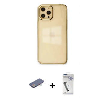 MARSİLYAN™- iPhone 12 Pro Max Kılıf Doruk Doku Prime - Şeffaf Uv Polymer Nano Ekran Koruyucu + Renkli Kamera Lens Koruma Cam - MI
