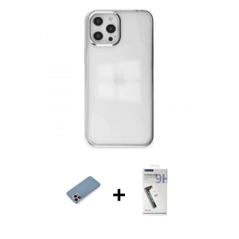 MARSİLYAN™- iPhone 12 Pro Max Kılıf Doruk Doku Prime - Şeffaf Uv Polymer Nano Ekran Koruyucu + Shine Kamera Lens Koruma Cam - PE