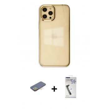MARSİLYAN™- iPhone 12 Pro Max Kılıf Doruk Doku Prime - Şeffaf Uv Polymer Nano Ekran Koruyucu + Renkli Kamera Lens Koruma Cam - SI