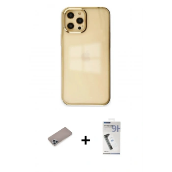 MARSİLYAN™- iPhone 12 Pro Max Kılıf Doruk Doku Prime - Şeffaf Uv Polymer Nano Ekran Koruyucu + Shine Kamera Lens Koruma Cam - SABE