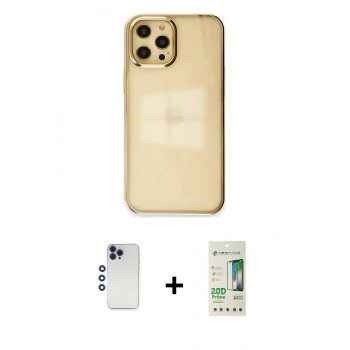 MARSİLYAN™- iPhone 12 Pro Max Kılıf Doruk Doku Prime - Siyah 20D Premium Cam Ekran Koruyucu + Shine Kamera Lens - LT