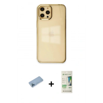 MARSİLYAN™- iPhone 12 Pro Max Kılıf Doruk Doku Prime - Siyah 20D Premium Cam Ekran Koruyucu + Shine Kamera Lens Koruma Cam - MI