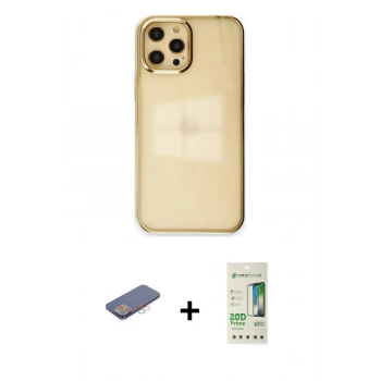 MARSİLYAN™- iPhone 12 Pro Max Kılıf Doruk Doku Prime - Siyah 20D Premium Cam Ekran Koruyucu + Renkli Kamera Lens Koruma Cam - PE