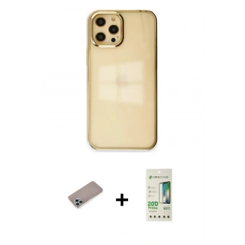 MARSİLYAN™- iPhone 12 Pro Max Kılıf Doruk Doku Prime - Siyah 20D Premium Cam Ekran Koruyucu + Shine Kamera Lens Koruma Cam - SABE