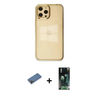 MARSİLYAN™- iPhone 12 Pro Max Kılıf Doruk Doku Prime - Siyah 360 Mat Full Body Arka Koruyucu + Shine Kamera Lens Koruma Cam - GD
