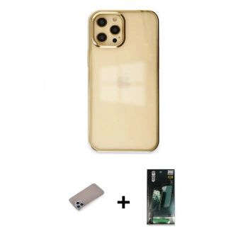 MARSİLYAN™- iPhone 12 Pro Max Kılıf Doruk Doku Prime - Siyah 360 Mat Full Body Arka Koruyucu + Shine Kamera Lens Koruma Cam - SABE