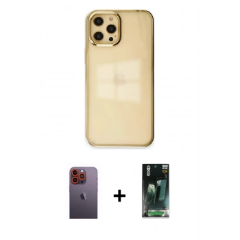 MARSİLYAN™- iPhone 12 Pro Max Kılıf Doruk Doku Prime - Siyah 360 Mat Full Body Arka Koruyucu + Neon Fosforlu Kamera Lens - TU