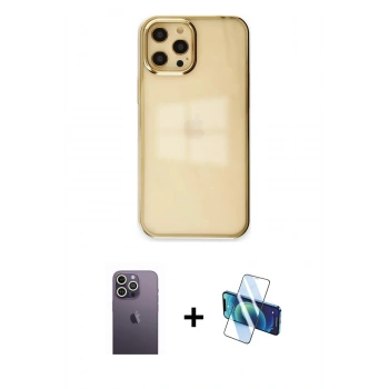 MARSİLYAN™- iPhone 12 Pro Max Kılıf Doruk Doku Prime - Siyah 3D Antistatik Seramik Nano Ekran Koruyucu + Neon Fosforlu Kamera Lens - BZ