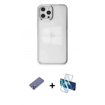 MARSİLYAN™- iPhone 12 Pro Max Kılıf Doruk Doku Prime - Siyah 3D Antistatik Seramik Nano Ekran Koruyucu + Metal Kamera Lens Koruma Cam - GD