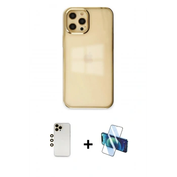 MARSİLYAN™- iPhone 12 Pro Max Kılıf Doruk Doku Prime - Siyah 3D Antistatik Seramik Nano Ekran Koruyucu + Shine Kamera Lens - GD