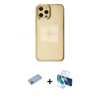 MARSİLYAN™- iPhone 12 Pro Max Kılıf Doruk Doku Prime - Siyah 3D Antistatik Seramik Nano Ekran Koruyucu + Shine Kamera Lens Koruma Cam - MI