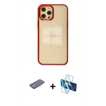 MARSİLYAN™- iPhone 12 Pro Max Kılıf Doruk Doku Prime - Siyah 3D Antistatik Seramik Nano Ekran Koruyucu + Renkli Kamera Lens Koruma Cam - PE