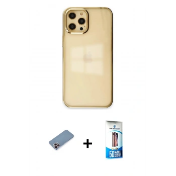 MARSİLYAN™- iPhone 12 Pro Max Kılıf Doruk Doku Prime - Siyah 5D Eko Cam Ekran Koruyucu + Shine Kamera Lens Koruma Cam - PE