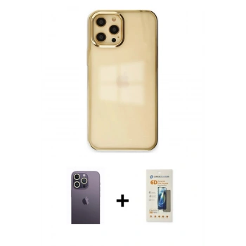 MARSİLYAN™- iPhone 12 Pro Max Kılıf Doruk Doku Prime - Siyah 6D Mat Seramik Hayalet Nano Ekran Koruyucu + Neon Fosforlu Kamera Lens - BZ