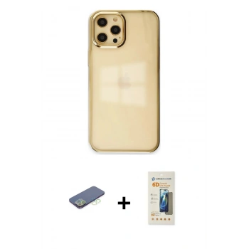 MARSİLYAN™- iPhone 12 Pro Max Kılıf Doruk Doku Prime - Siyah 6D Mat Seramik Hayalet Nano Ekran Koruyucu + Renkli Kamera Lens Koruma Cam - YL