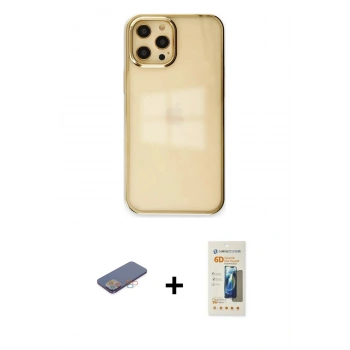 MARSİLYAN™- iPhone 12 Pro Max Kılıf Doruk Doku Prime - Siyah 6D Mat Seramik Hayalet Nano Ekran Koruyucu + Renkli Kamera Lens Koruma Cam - PE
