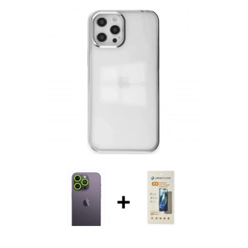 MARSİLYAN™- iPhone 12 Pro Max Kılıf Doruk Doku Prime - Siyah 6D Mat Seramik Hayalet Nano Ekran Koruyucu + Neon Fosforlu Kamera Lens - YL