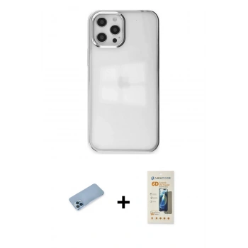 MARSİLYAN™- iPhone 12 Pro Max Kılıf Doruk Doku Prime - Siyah 6D Mat Seramik Hayalet Nano Ekran Koruyucu + Shine Kamera Lens Koruma Cam - MI