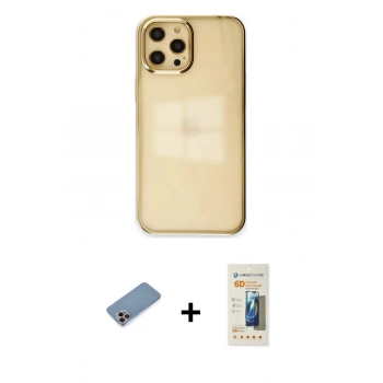 MARSİLYAN™- iPhone 12 Pro Max Kılıf Doruk Doku Prime - Siyah 6D Mat Seramik Hayalet Nano Ekran Koruyucu + Shine Kamera Lens Koruma Cam - PE