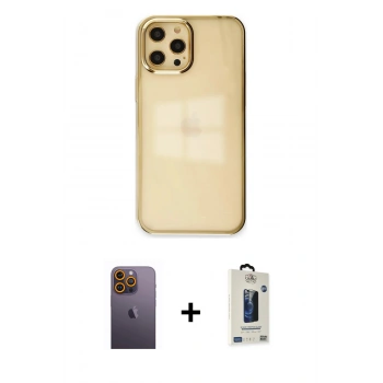 MARSİLYAN™- iPhone 12 Pro Max Kılıf Doruk Doku Prime - Siyah Bilvis Hayalet Cam Ekran Koruyucu + Neon Fosforlu Kamera Lens - SI