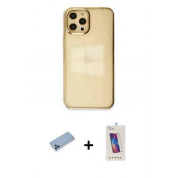 MARSİLYAN™- iPhone 12 Pro Max Kılıf Doruk Doku Prime - Siyah Joko 5D Cam + Shine Kamera Lens Koruma Cam - MI