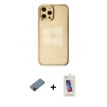 MARSİLYAN™- iPhone 12 Pro Max Kılıf Doruk Doku Prime - Siyah Joko 5D Cam + Shine Kamera Lens Koruma Cam - SH