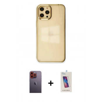 MARSİLYAN™- iPhone 12 Pro Max Kılıf Doruk Doku Prime - Siyah Joko 5D Cam + Neon Fosforlu Kamera Lens - TU