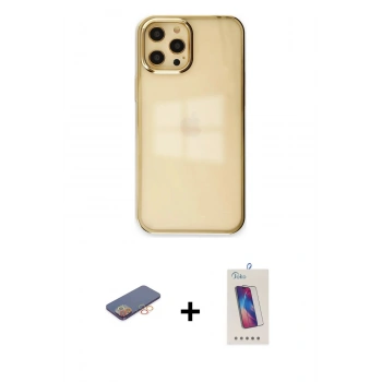 MARSİLYAN™- iPhone 12 Pro Max Kılıf Doruk Doku Prime - Siyah Joko 5D Cam + Renkli Kamera Lens Koruma Cam - TU