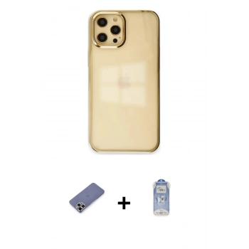 MARSİLYAN™- iPhone 12 Pro Max Kılıf Doruk Doku Prime - Siyah Joko Magic 5D Cam + Metal Kamera Lens Koruma Cam - GD