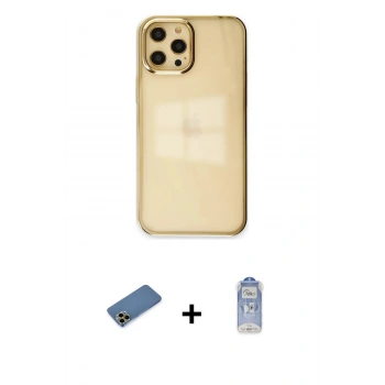 MARSİLYAN™- iPhone 12 Pro Max Kılıf Doruk Doku Prime - Siyah Joko Magic 5D Cam + Shine Kamera Lens Koruma Cam - GD