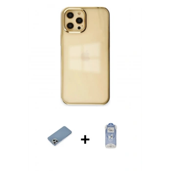 MARSİLYAN™- iPhone 12 Pro Max Kılıf Doruk Doku Prime - Siyah Joko Magic 5D Cam + Shine Kamera Lens Koruma Cam - GS