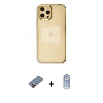 MARSİLYAN™- iPhone 12 Pro Max Kılıf Doruk Doku Prime - Siyah Joko Magic 5D Cam + Metal Kamera Lens Koruma Cam - KI